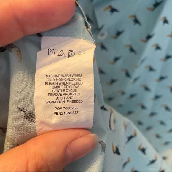 Original Penguin Heritage Slim Fit Men's 17.5 34-35 Blue Toucan Shirt Whimsical - Picture 8 of 16